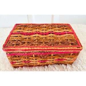 Small Vintage 70s Wicker Sewing Basket Grandmas Sewing Box